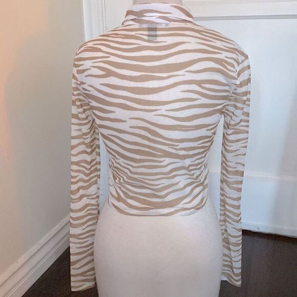 Sheer‎ Mesh Tiger Print Long Sleeve Button Down - Picture 2 of 3